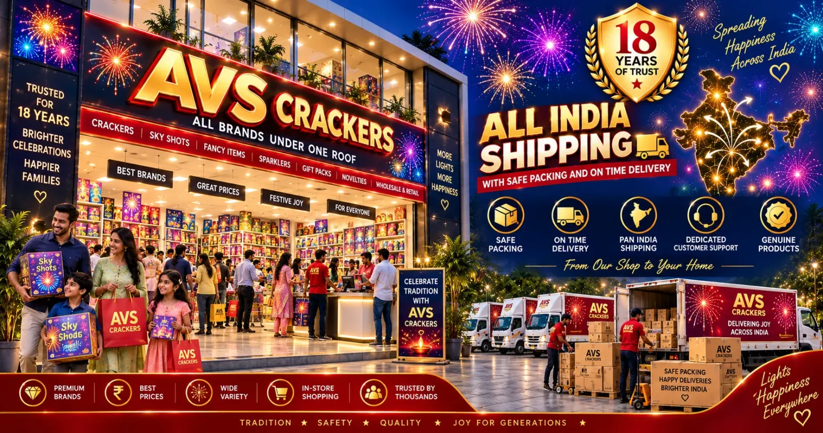 AVS Crackers — all India shipping, safe packing, on time delivery